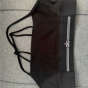 ALO Yoga Black Strappy Logo Sports Bra